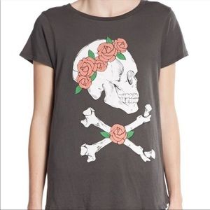 Wildfox skull flower crown loose gray tee XS